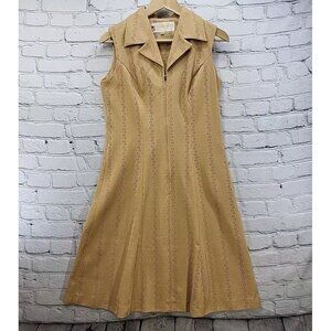 Gaston Bond Vintage 60's Dress Womens Sz S Small Beige Eyelet Zip Up